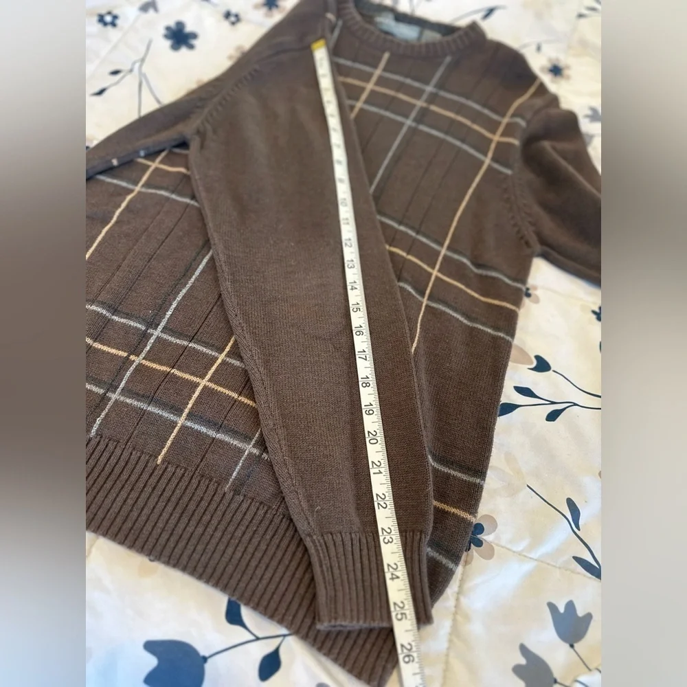 VTG 90s Oscar de la Renta Brown Grandpacore Plaid Pullover Crew Neck Sweater.